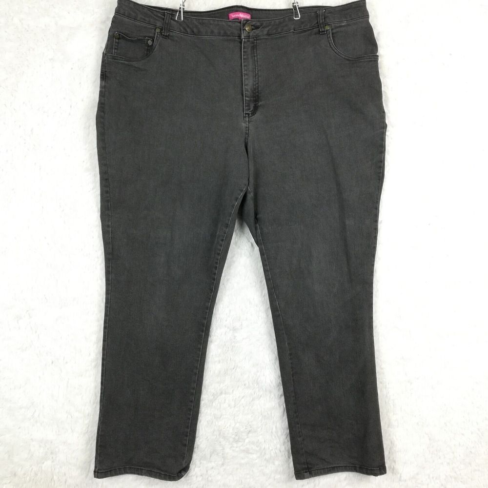 Woman Within Womens Jeans Straight Leg Black Wash Denim Stretch Plus 24W‎
